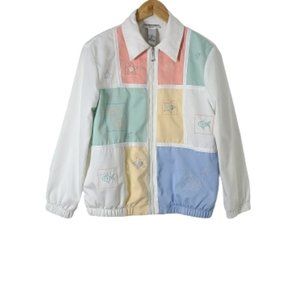 Vintage Alfred Dunner Zip-Up Beach/Ocean Patchwork Bomber Jacket Women's Size 6P